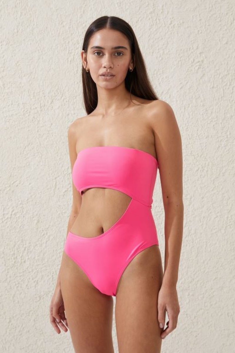 Cotton On Strapless Cut Out One Piece Brazilian Women\'s Bodysuit Pink | FvexOwcRngo