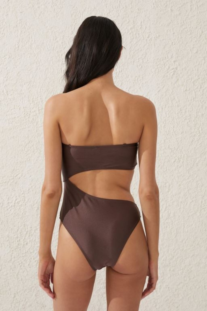 Cotton On Strapless Cut Out One Piece Brazilian Women's Bodysuit Brownie | jG56NlnPjGi