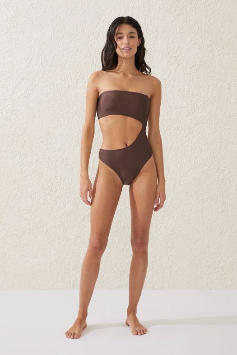 Cotton On Strapless Cut Out One Piece Brazilian Women's Bodysuit Brownie | jG56NlnPjGi