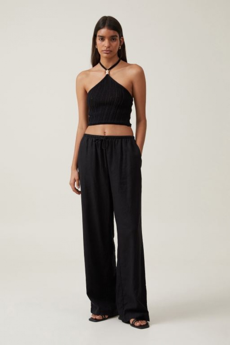 Cotton On Summer Crochet Halter Women's Knitwear Black | 4ixaJMPBS88