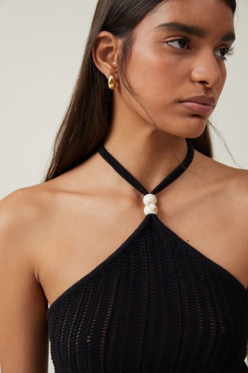 Cotton On Summer Crochet Halter Women's Knitwear Black | 4ixaJMPBS88