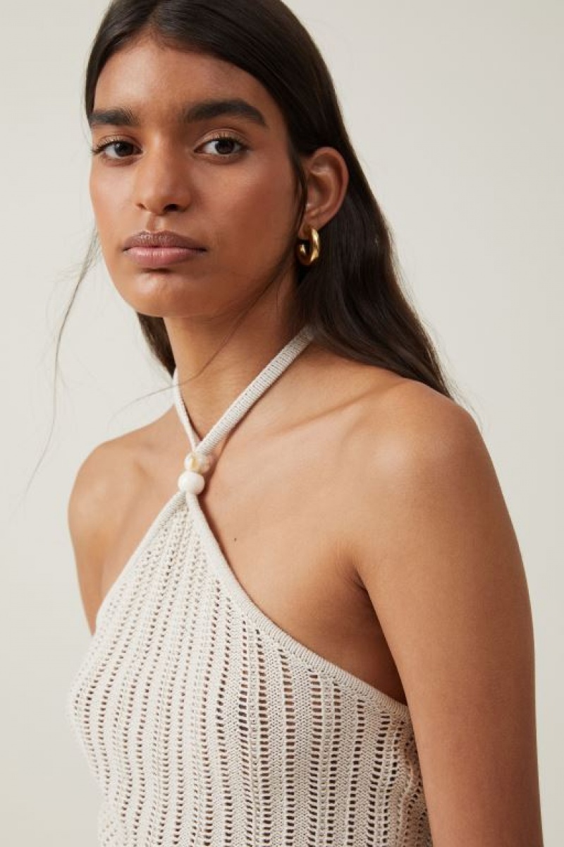 Cotton On Summer Crochet Halter Women's Knitwear Grey | pPSHHdEIGZv