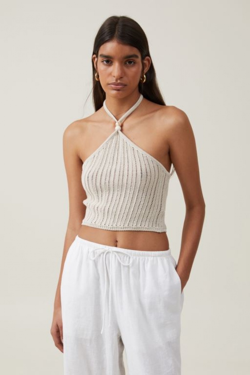 Cotton On Summer Crochet Halter Women\'s Knitwear Grey | pPSHHdEIGZv