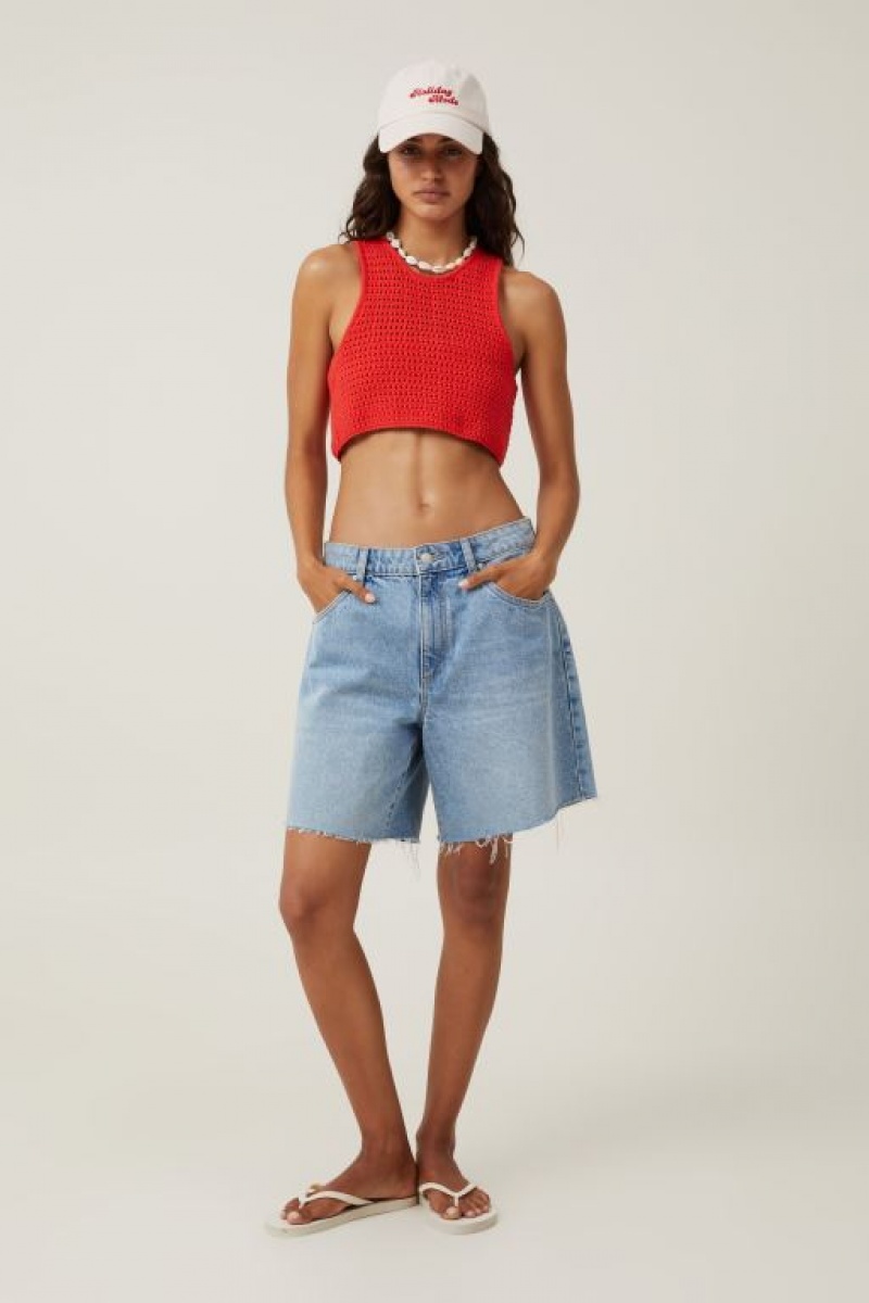 Cotton On Summer Knit Crochet Tank Women's Knitwear Red | HdMMGIIkDsl