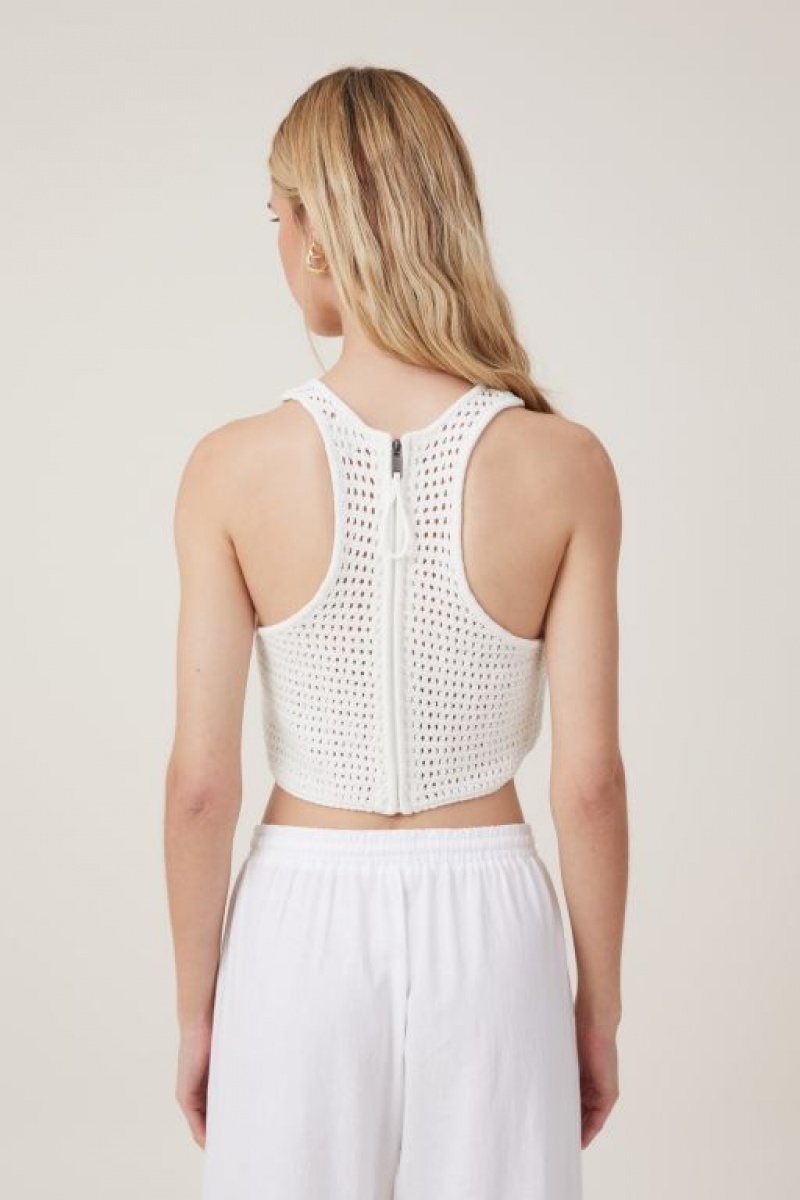 Cotton On Summer Knit Crochet Tank Women's Knitwear White | wwE6PGnrIPL