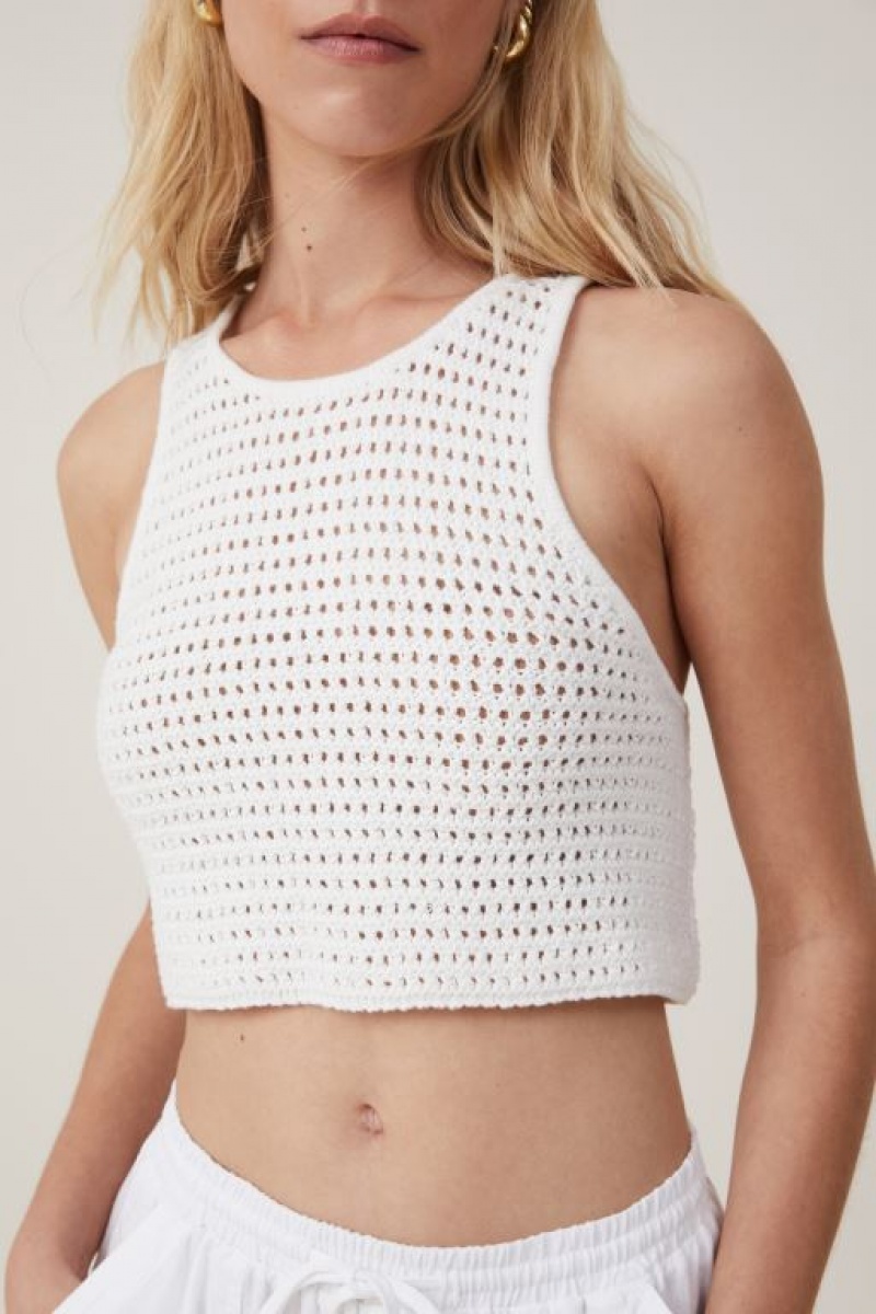 Cotton On Summer Knit Crochet Tank Women's Knitwear White | wwE6PGnrIPL