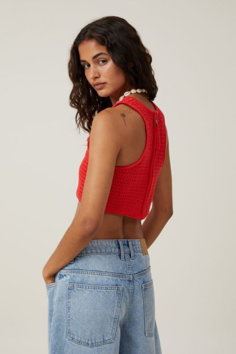 Cotton On Summer Knit Crochet Women's Tanks Red | YQHFzAd27PG