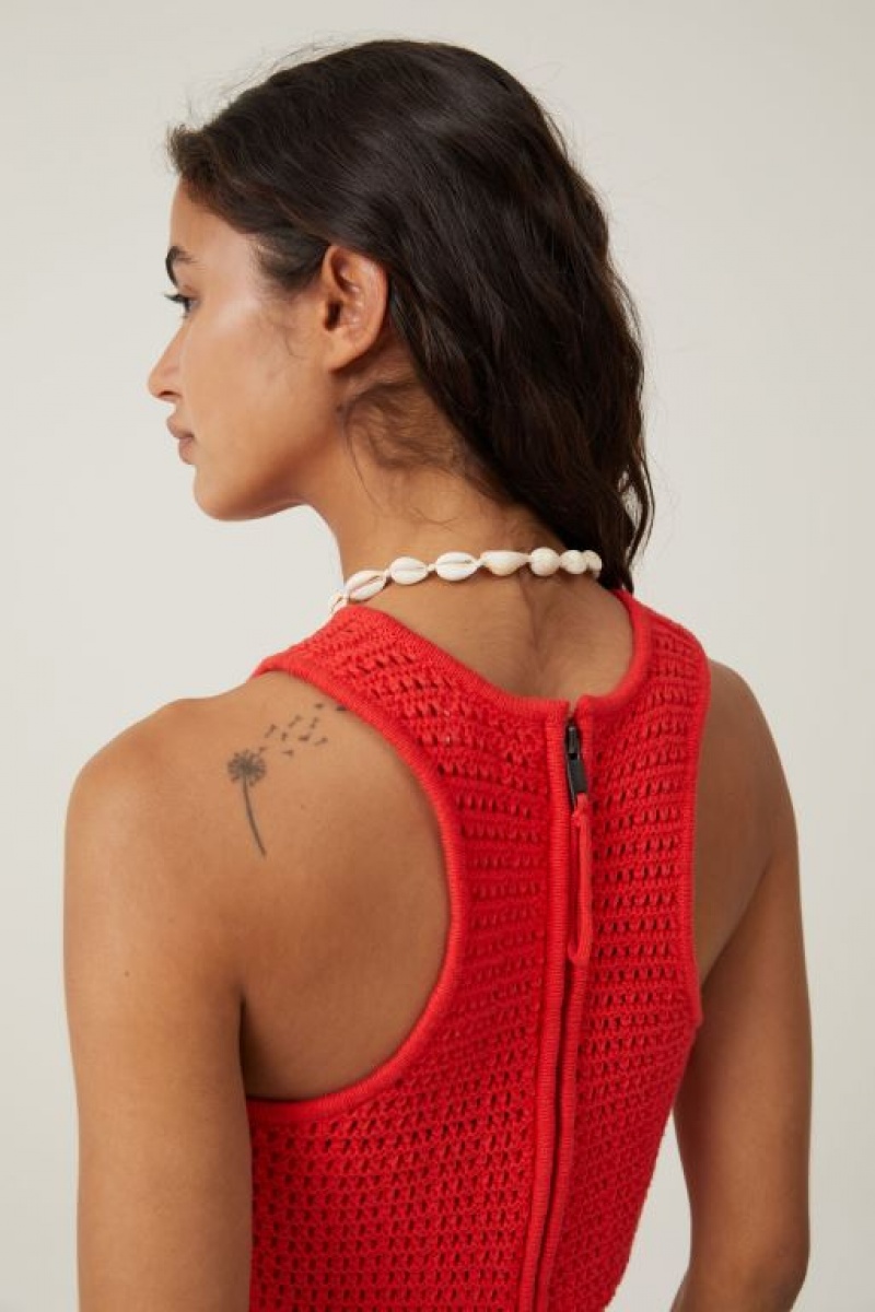 Cotton On Summer Knit Crochet Women's Tanks Red | YQHFzAd27PG