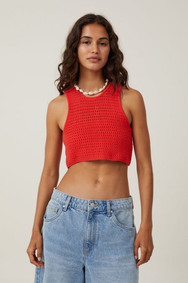 Cotton On Summer Knit Crochet Women\'s Tanks Red | YQHFzAd27PG