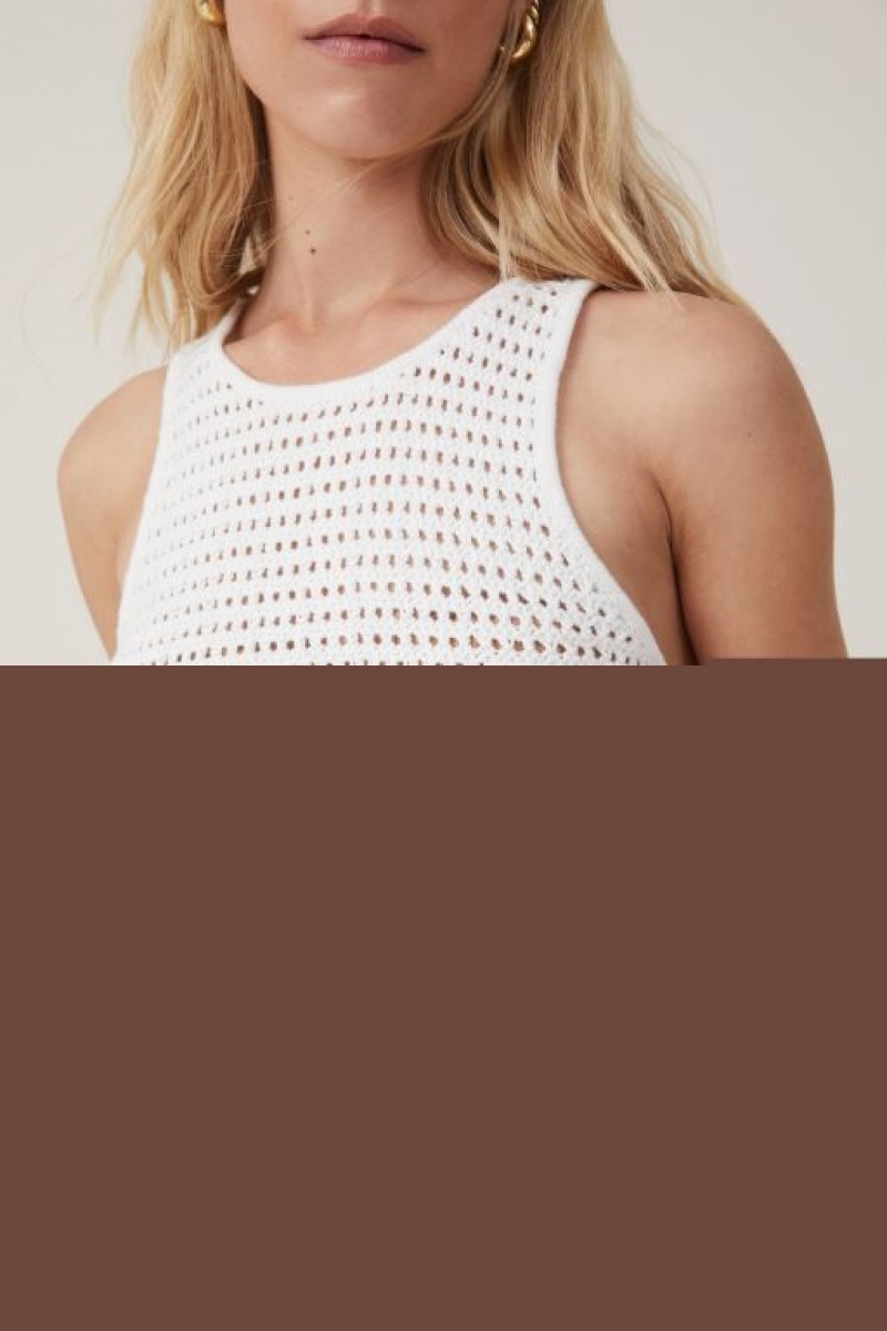 Cotton On Summer Knit Crochet Women's Tanks White | t9l0TJdSH0P