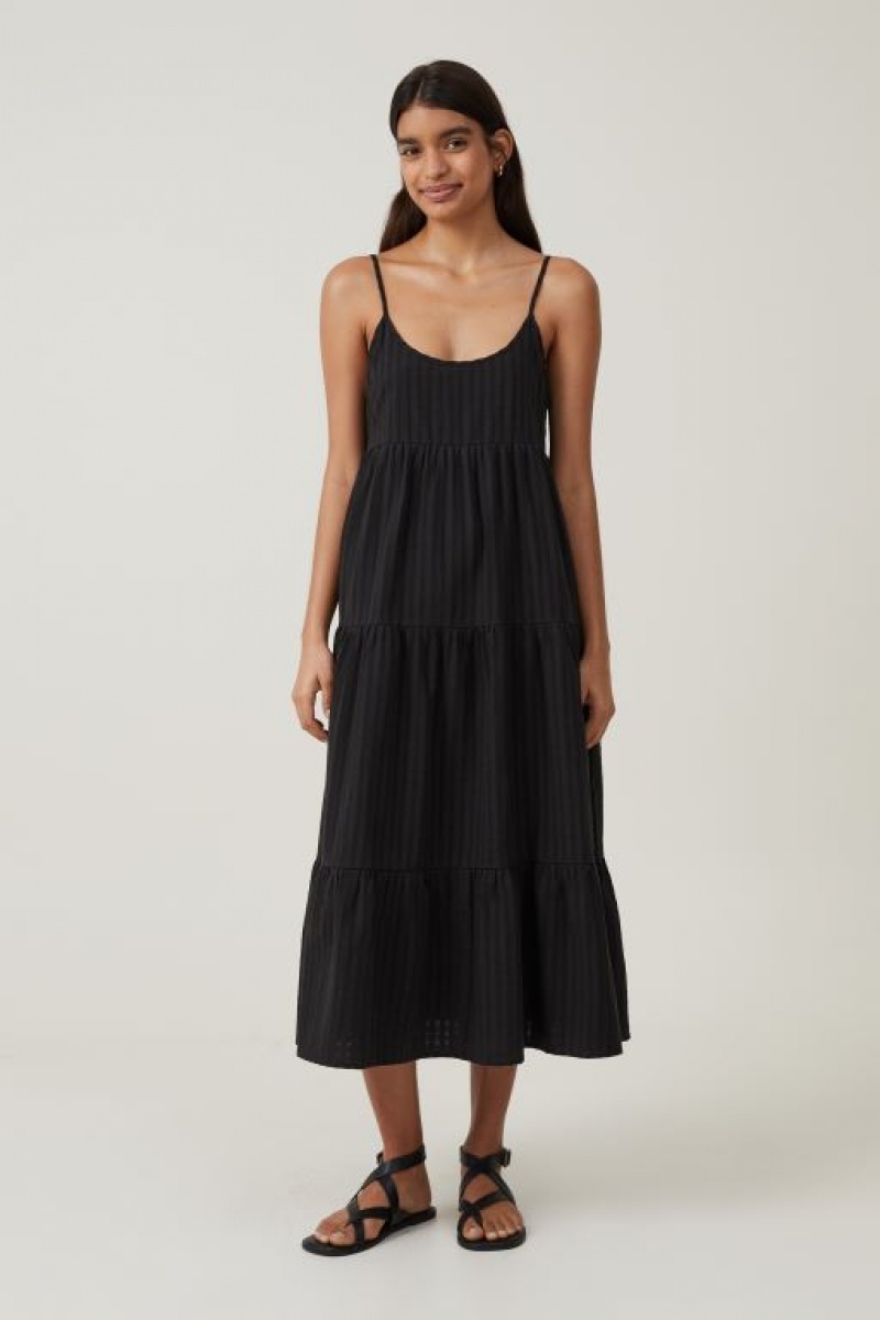 Cotton On Summer Tiered Women\'s Maxi Dress Black | dowFY1jwiKo