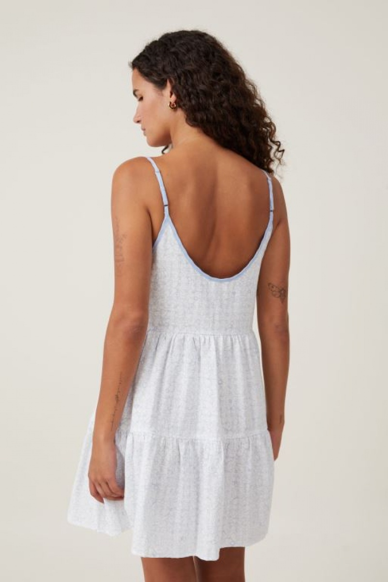 Cotton On Summer Tiered Women's Mini Dress Blue | 9KMKBgdDn6k