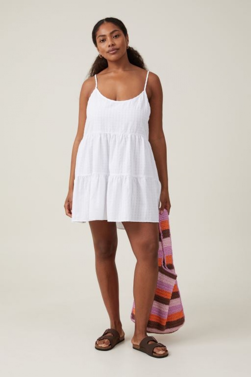 Cotton On Summer Tiered Women's Mini Dress White | LilwVPRQ9R8