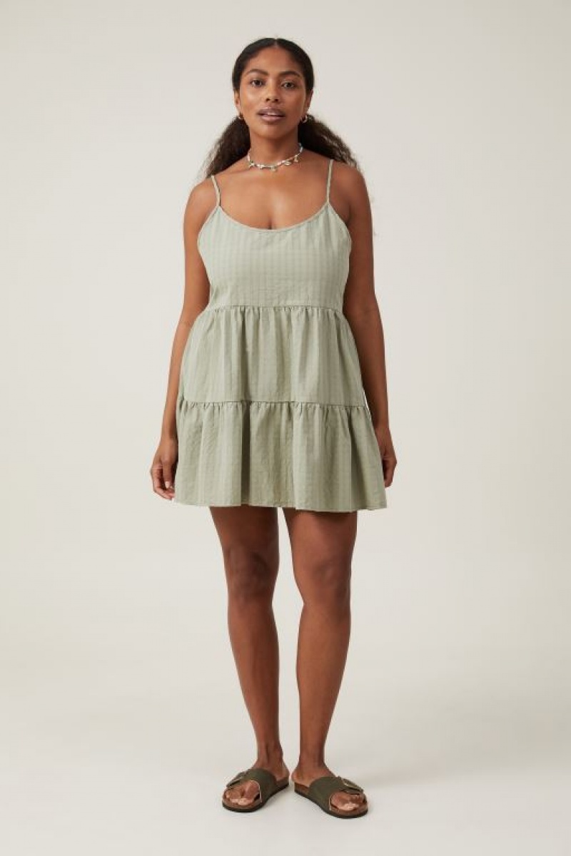 Cotton On Summer Tiered Women's Mini Dress Olive | 0um16g4k0rm
