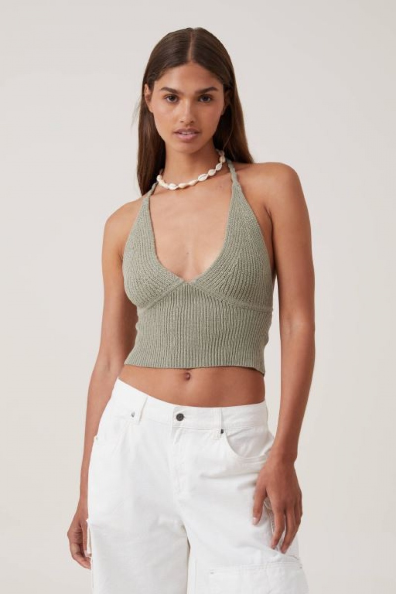 Cotton On Sun Set Halter Women\'s Knitwear Olive | YInj7rPUMeM