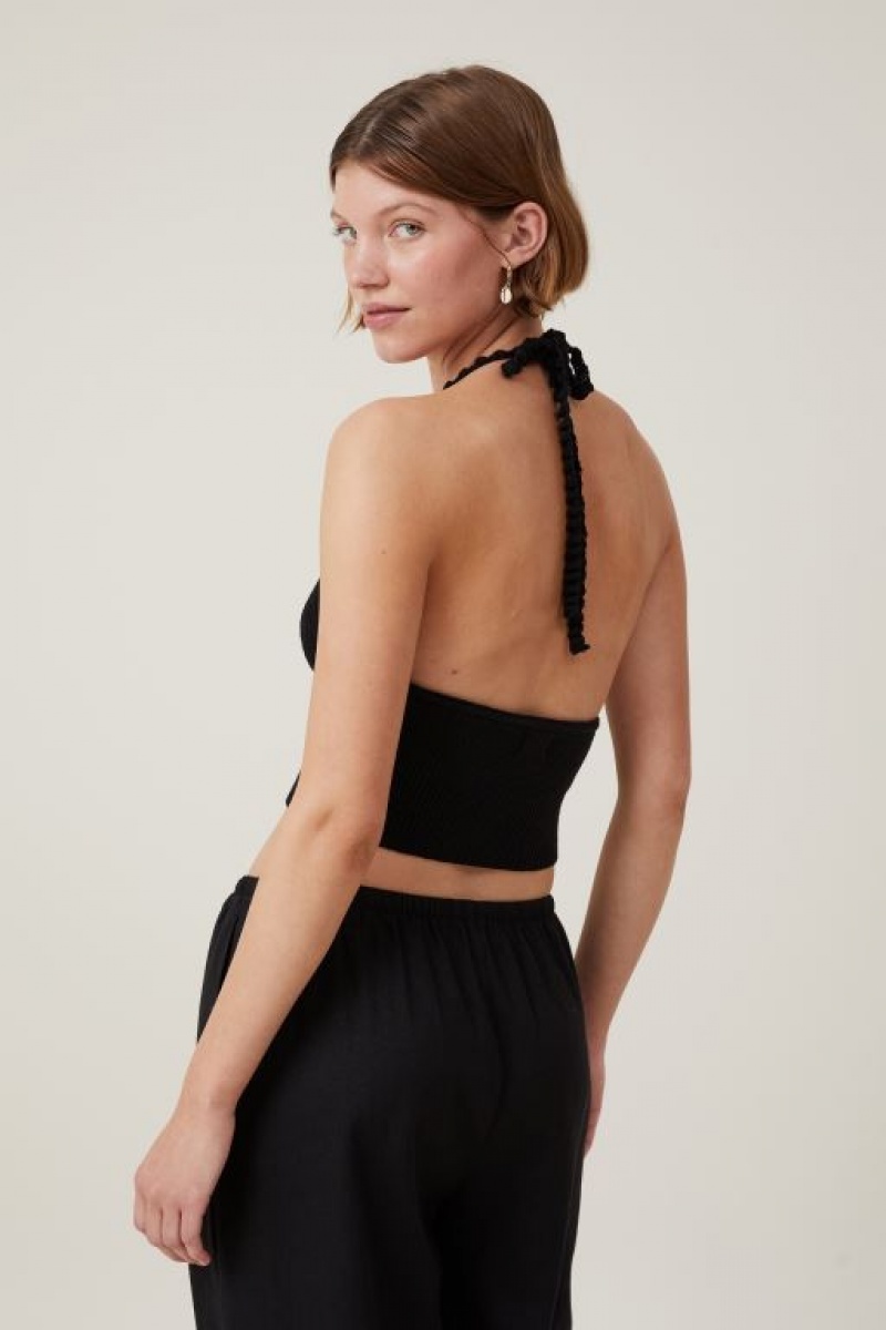 Cotton On Sun Set Halter Women's Knitwear Black | rOCrA7hFqIJ