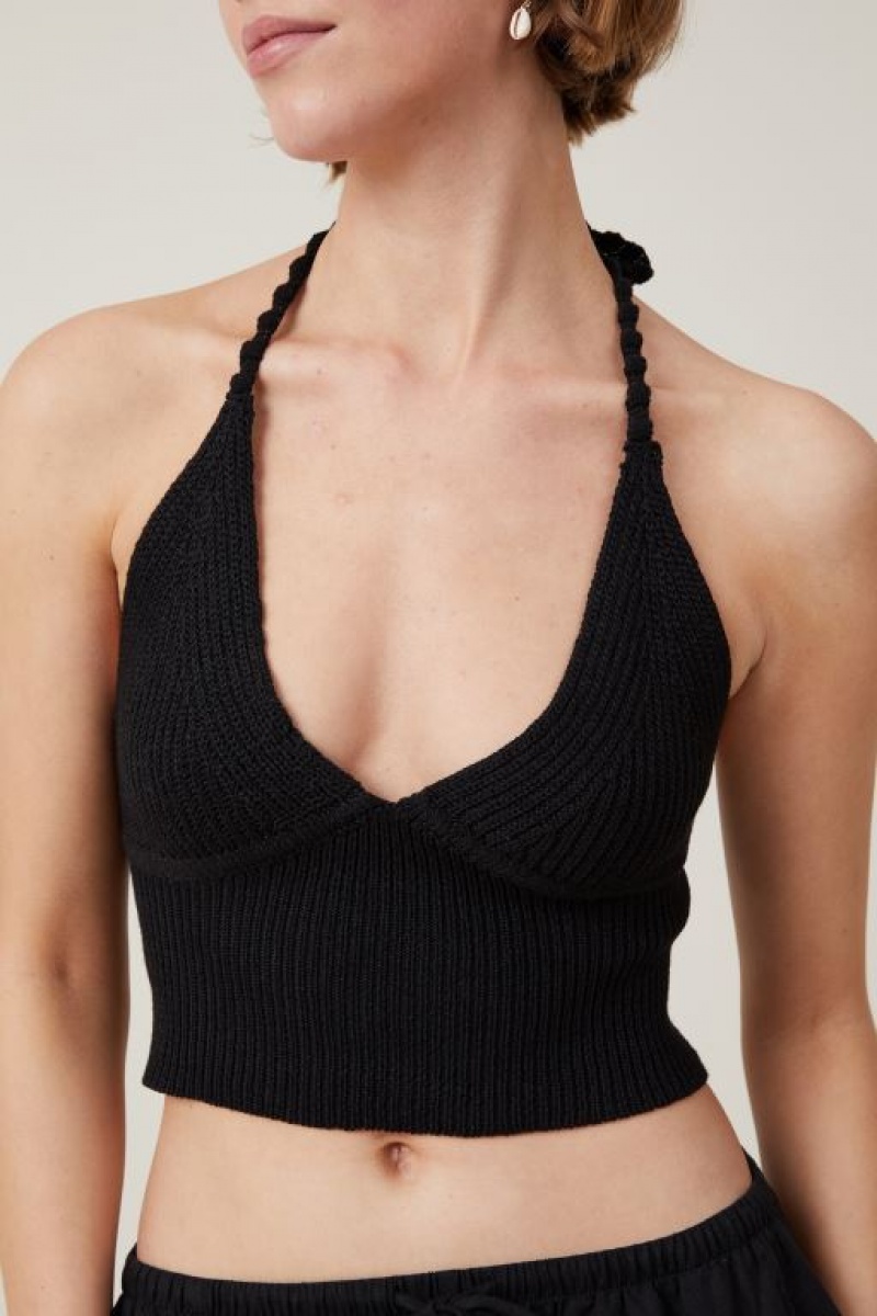 Cotton On Sun Set Halter Women's Knitwear Black | rOCrA7hFqIJ