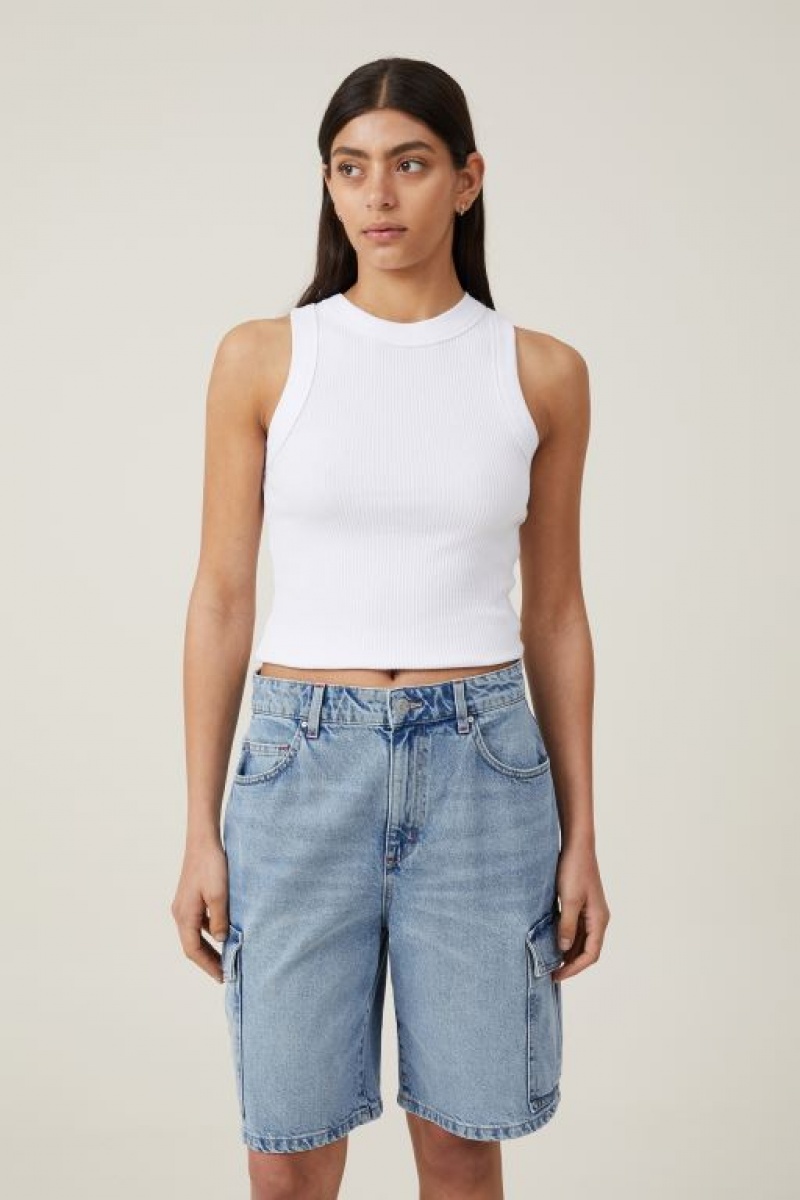 Cotton On Super Baggy Cargo Denim Jort Women\'s Shorts Blue | kjmbEQ9MRJL