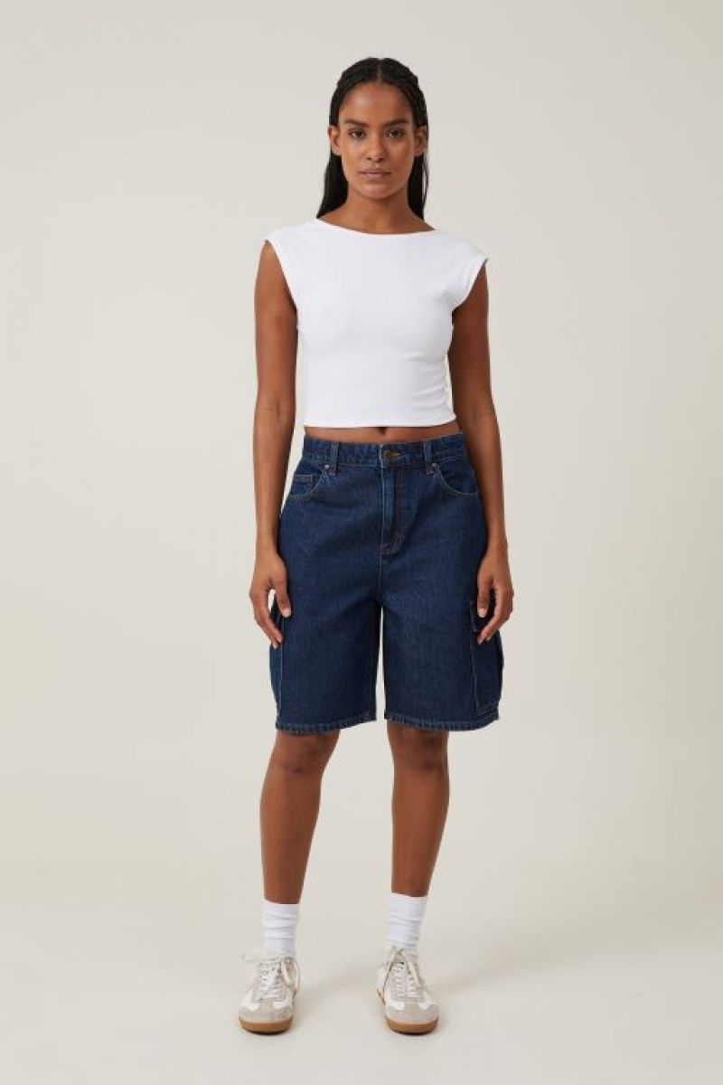 Cotton On Super Baggy Cargo Denim Jort Women's Shorts Blue | 0pwtli5adXz