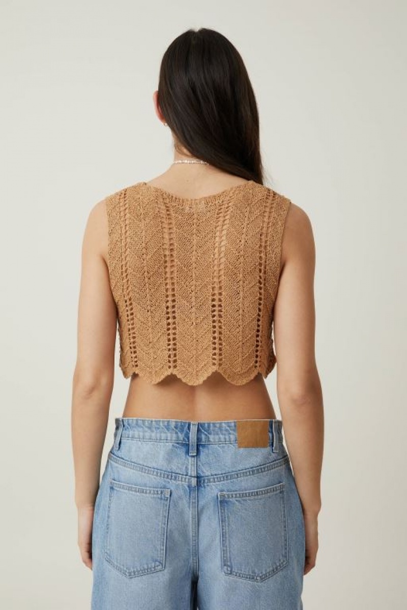 Cotton On Tape Yarn Vest Women's Knitwear Brown | ihUsjlbqYgv