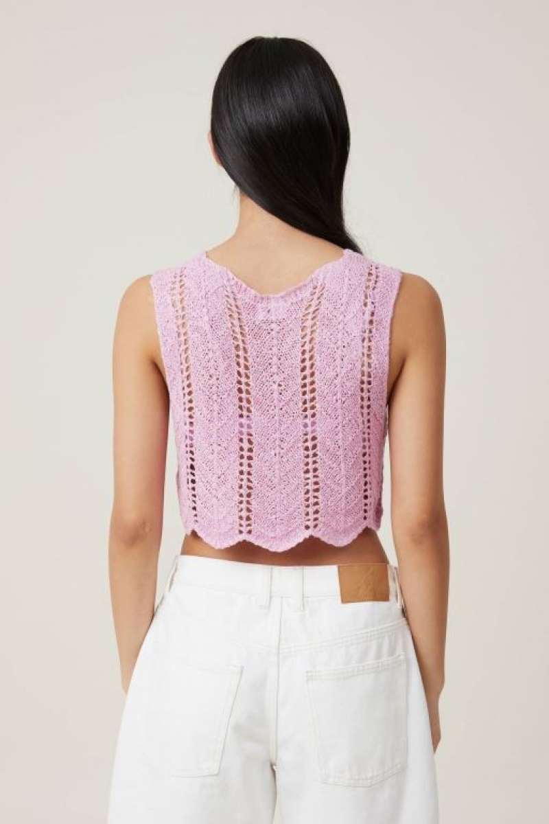 Cotton On Tape Yarn Vest Women's Knitwear Pink | uc8zrNX6XHc