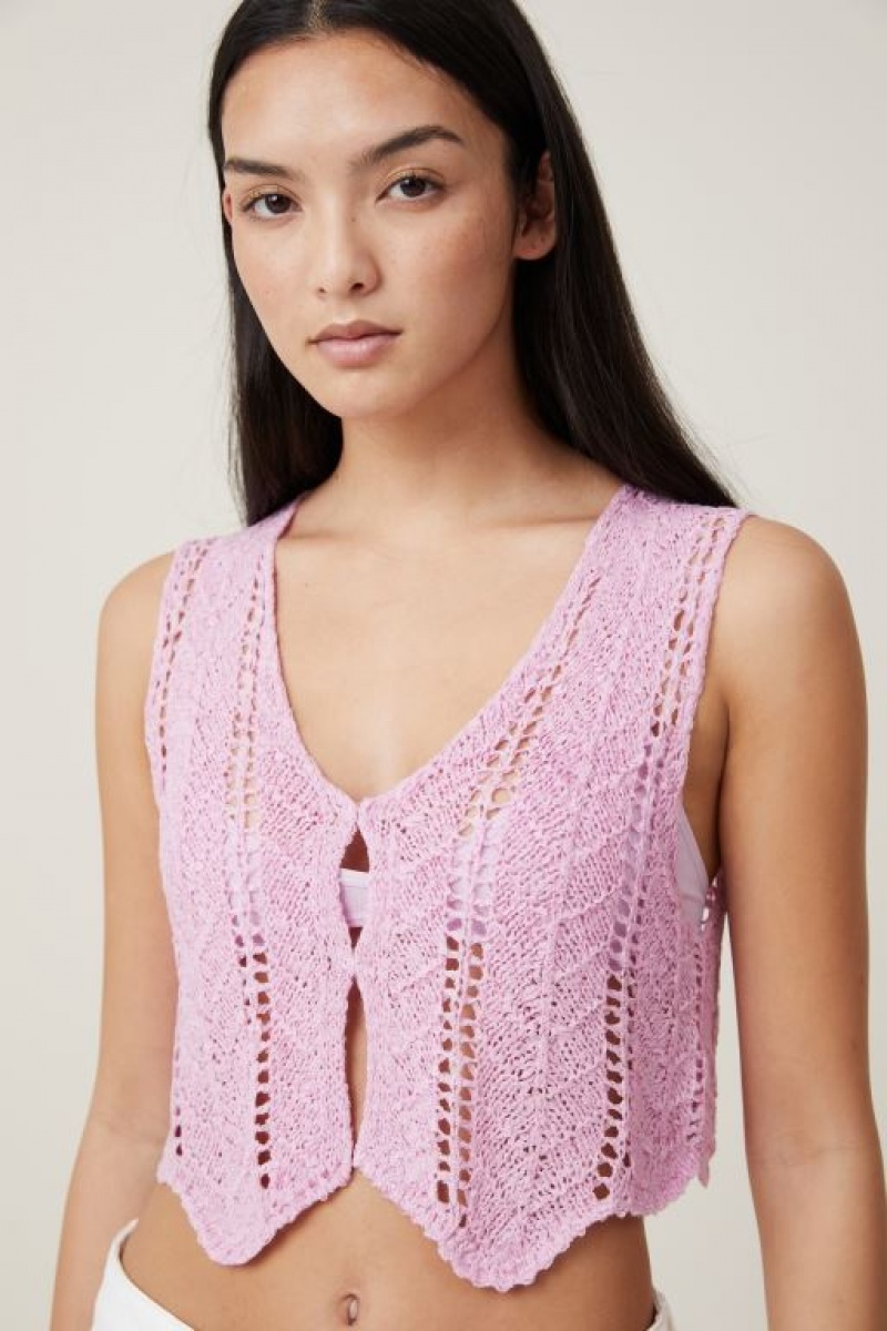 Cotton On Tape Yarn Vest Women's Knitwear Pink | uc8zrNX6XHc