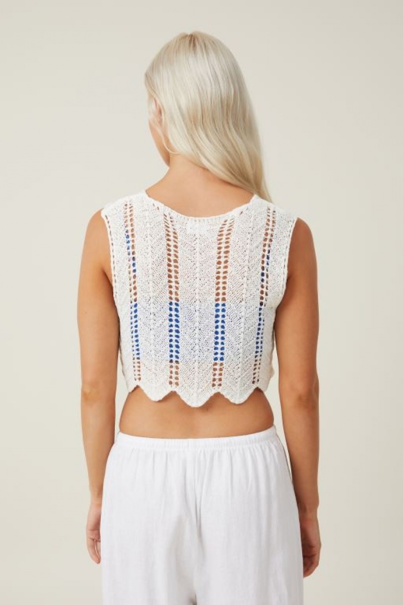 Cotton On Tape Yarn Vest Women's Knitwear White | qPmk8id4Hp5