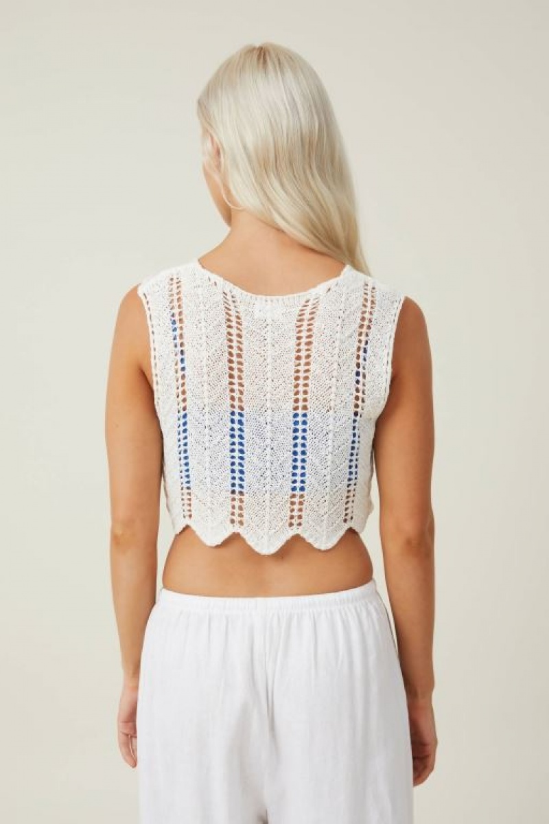 Cotton On Tape Yarn Vest Women's Tanks White | OHYPnH16LQw