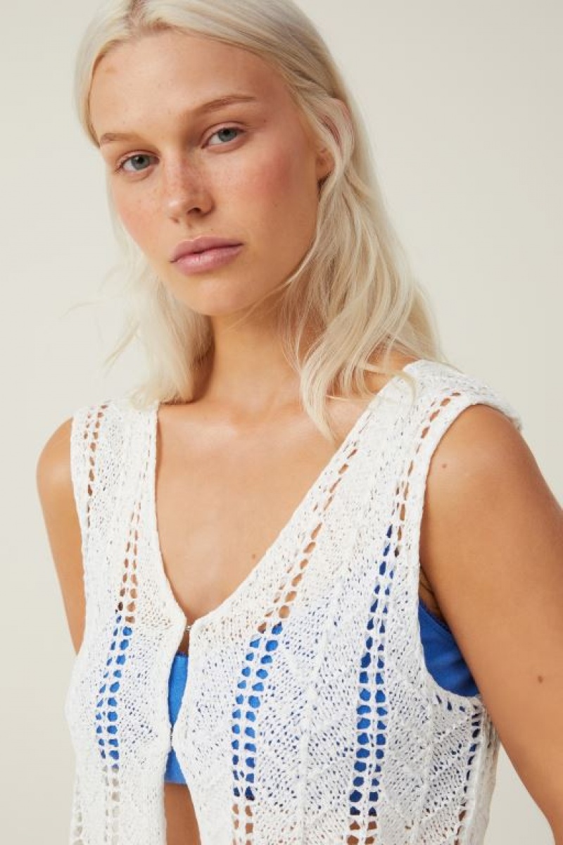 Cotton On Tape Yarn Vest Women's Tanks White | OHYPnH16LQw