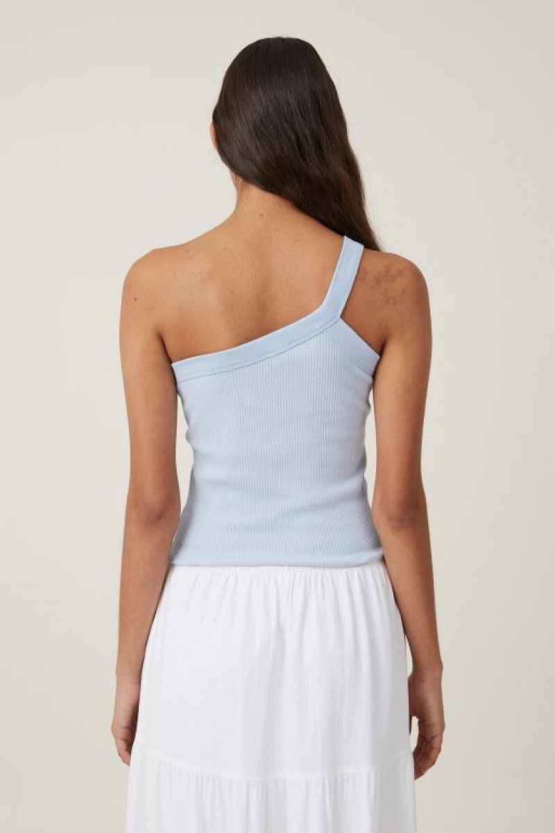Cotton On The 91 One Shoulder Women's Tanks Blue | 2nXqD5eArFo
