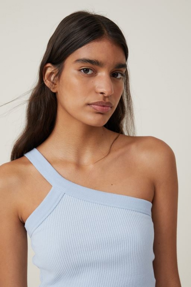 Cotton On The 91 One Shoulder Women's Tanks Blue | 2nXqD5eArFo