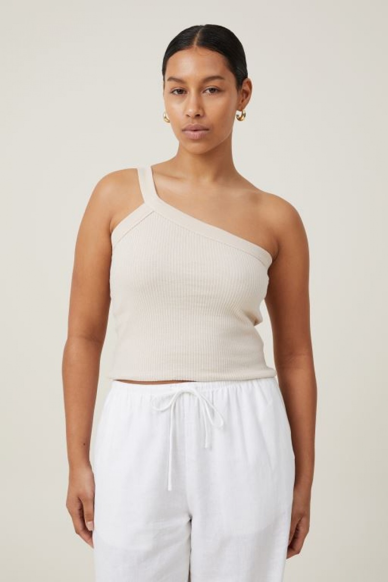 Cotton On The 91 One Shoulder Women\'s Tanks Grey | HbTV7mvd0RC