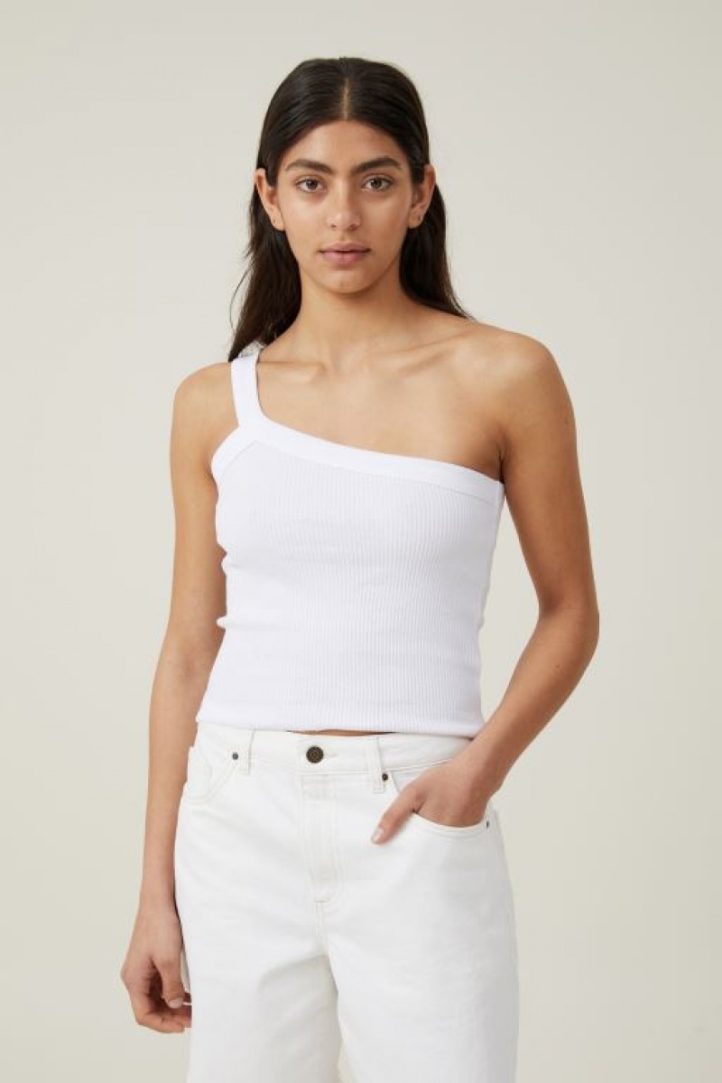 Cotton On The 91 One Shoulder Women's Tanks White | KoF40gYO4bu