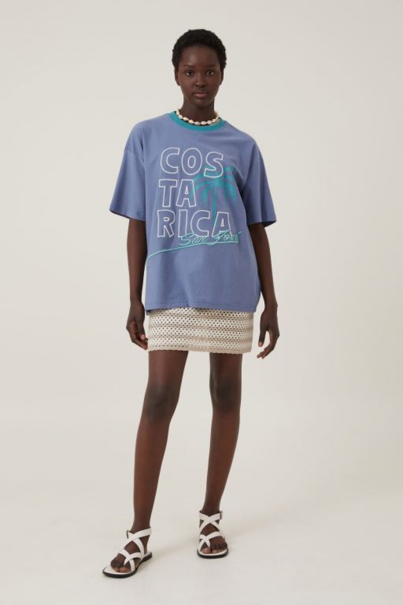 Cotton On The Boxy Graphic Women's Graphic T-Shirts Blue | IEklkdPc8Hj