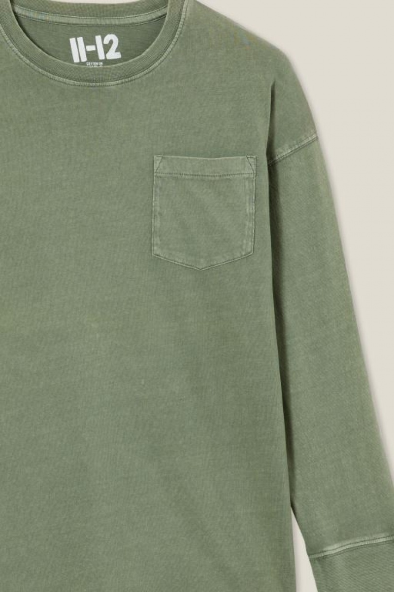 Cotton On The Eddy Essential Long Sleeve Boys' T Shirts Green Wash | vcnFQN3M2dU