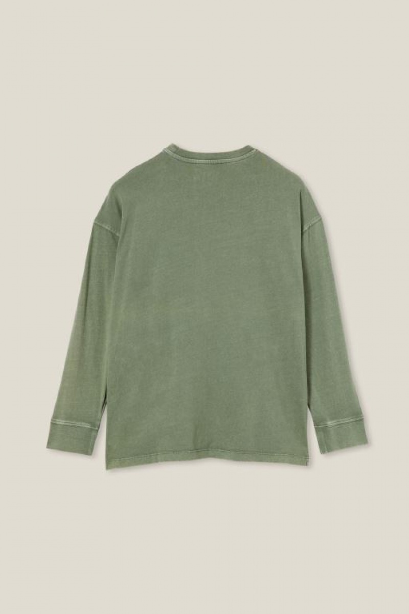 Cotton On The Eddy Essential Long Sleeve Boys' T Shirts Green Wash | vcnFQN3M2dU