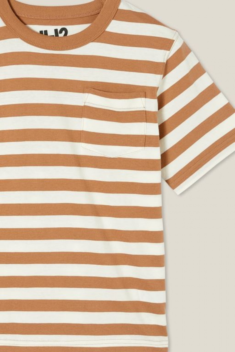 Cotton On The Eddy Essential Short Sleeve Boys' T Shirts Brown / Light Yellow Stripes | UuCrjfrGIG7