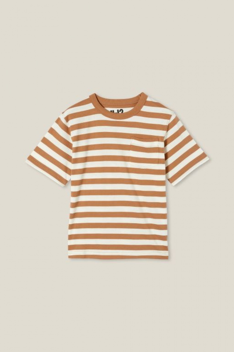 Cotton On The Eddy Essential Short Sleeve Boys\' T Shirts Brown / Light Yellow Stripes | UuCrjfrGIG7