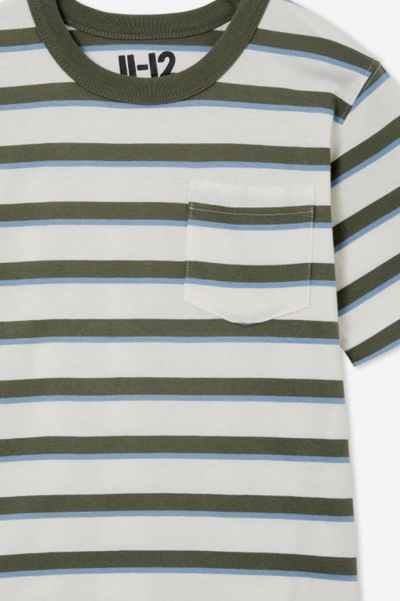 Cotton On The Eddy Essential Short Sleeve Boys' T Shirts Green / Blue / Light Yellow Stripes | 6ziTbt5ekK0