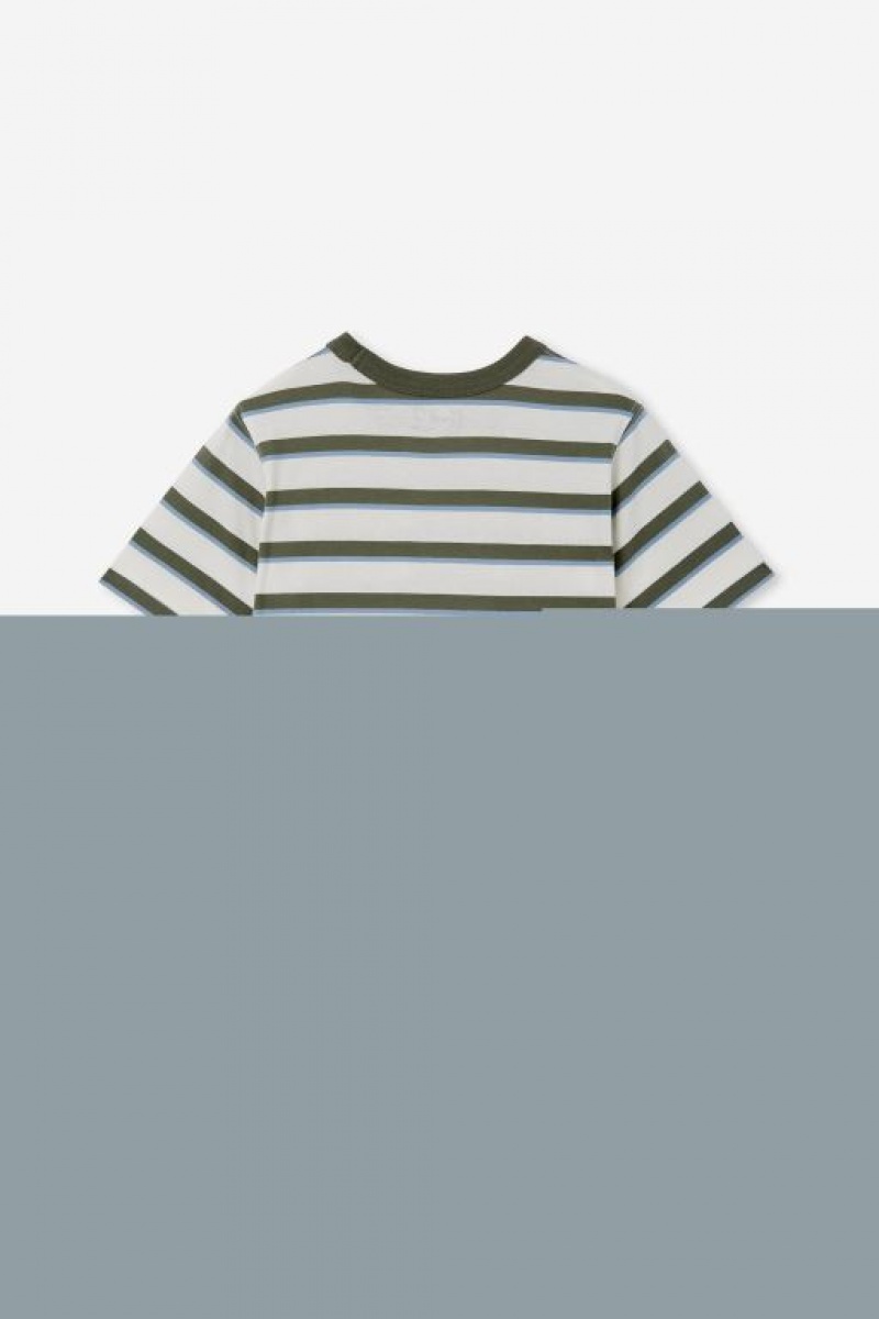 Cotton On The Eddy Essential Short Sleeve Boys' T Shirts Green / Blue / Light Yellow Stripes | 6ziTbt5ekK0