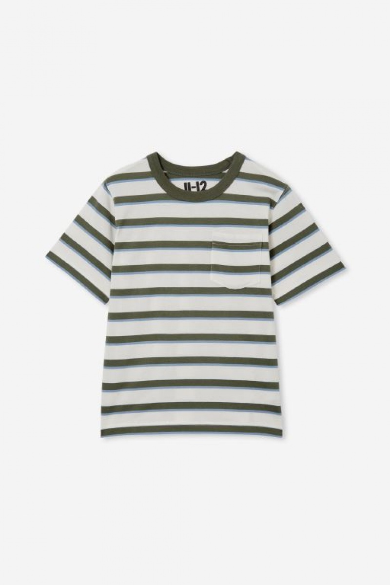Cotton On The Eddy Essential Short Sleeve Boys\' T Shirts Green / Blue / Light Yellow Stripes | 6ziTbt5ekK0
