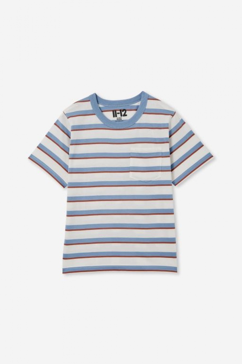 Cotton On The Eddy Essential Short Sleeve Boys\' T Shirts Blue / Light Yellow Stripes | NjZGZdXNaBA