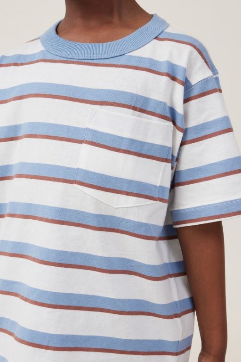 Cotton On The Essential Short Sleeve Boys' T Shirts Blue / Light Yellow Stripes | 4nHBb41SScG
