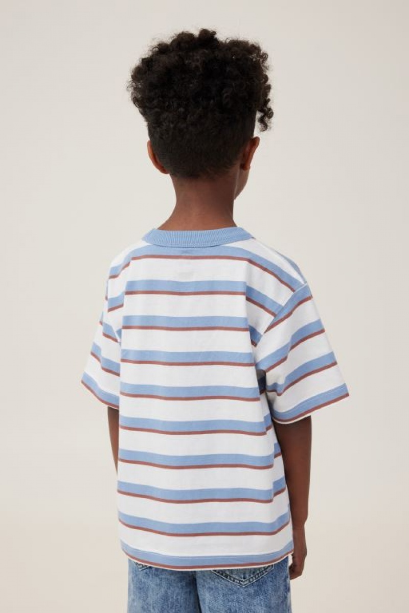 Cotton On The Essential Short Sleeve Boys' T Shirts Blue / Light Yellow Stripes | 4nHBb41SScG