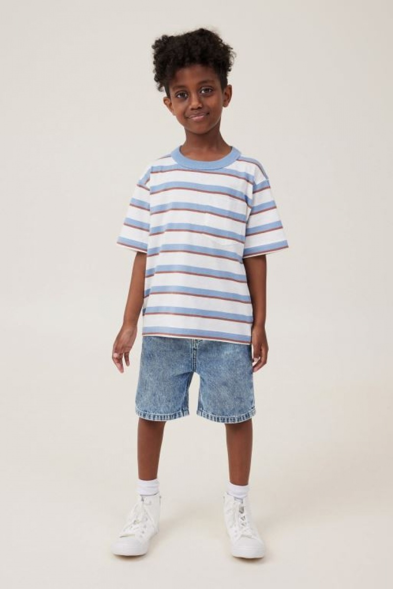 Cotton On The Essential Short Sleeve Boys' T Shirts Blue / Light Yellow Stripes | 4nHBb41SScG