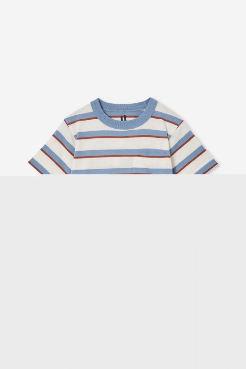 Cotton On The Essential Short Sleeve Boys' T Shirts Blue / Light Yellow Stripes | 4nHBb41SScG