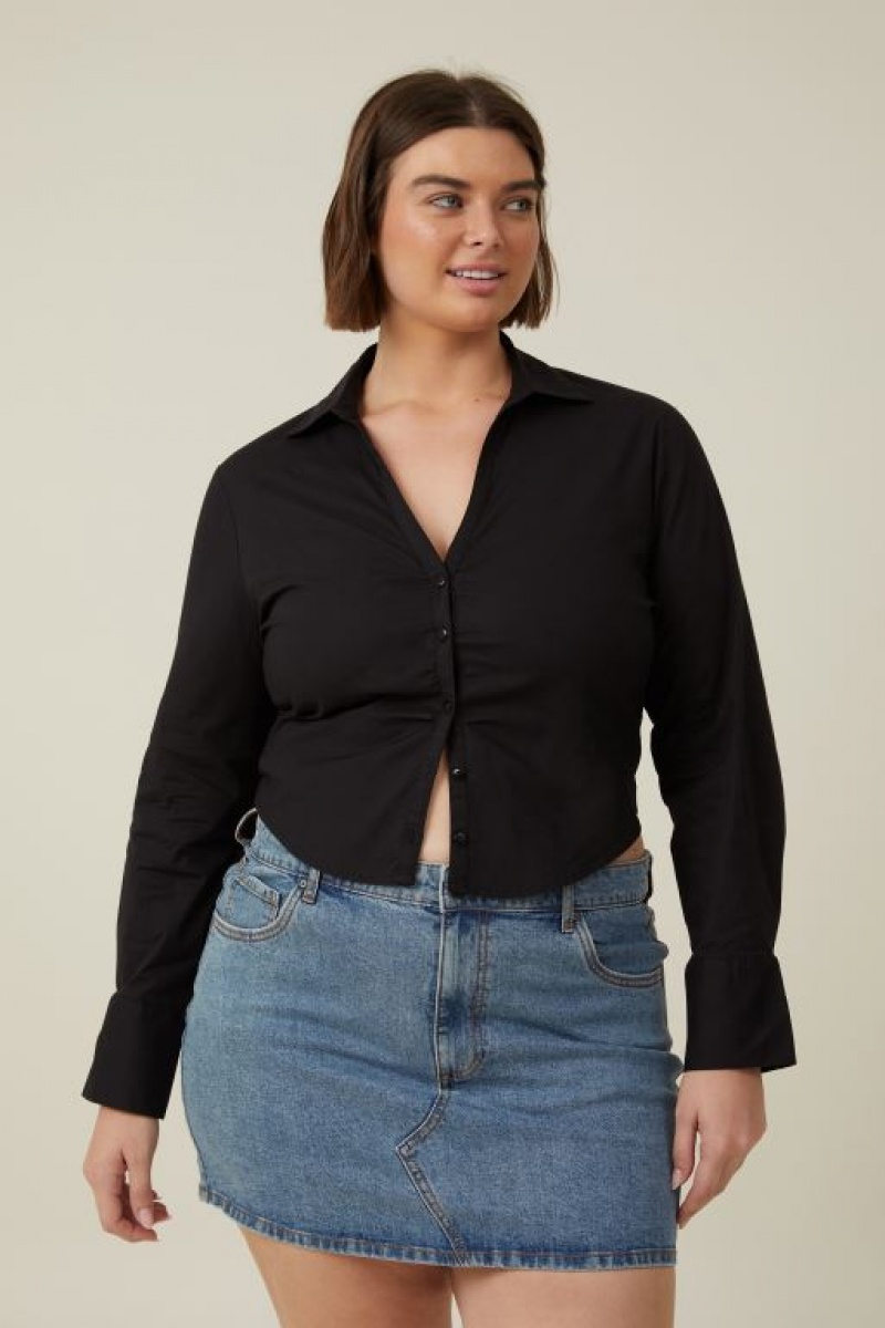 Cotton On The Fitted Women's Shirts Black | zemC7SSaOZH