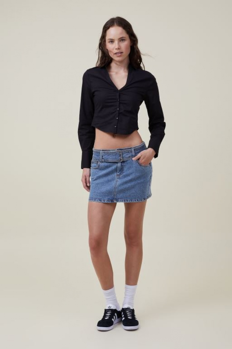 Cotton On The Fitted Women's Shirts Black | zemC7SSaOZH