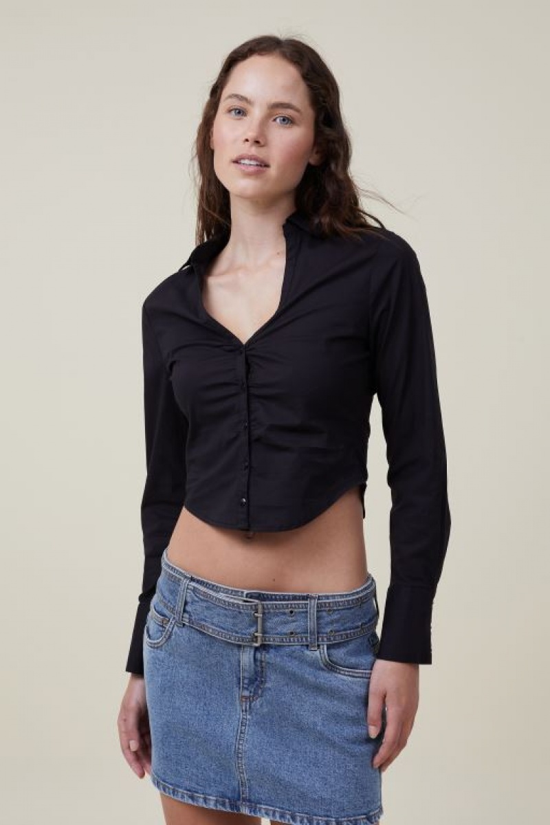 Cotton On The Fitted Women\'s Shirts Black | zemC7SSaOZH