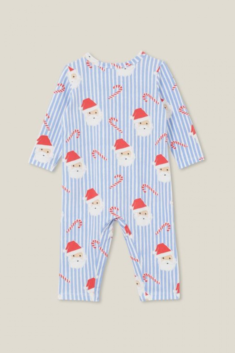 Cotton On The Long Sleeve Snap Baby Rompers Blue / Stripes | 9kL8ZXBPgiI